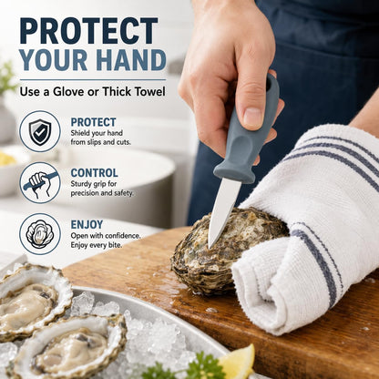Cabilock Oyster Shucking Knife, Stainless Steel Oyster Shucker with Plastic Handle, Non-slip Clam Opener, Seafood Opening Tools for Shellfish
