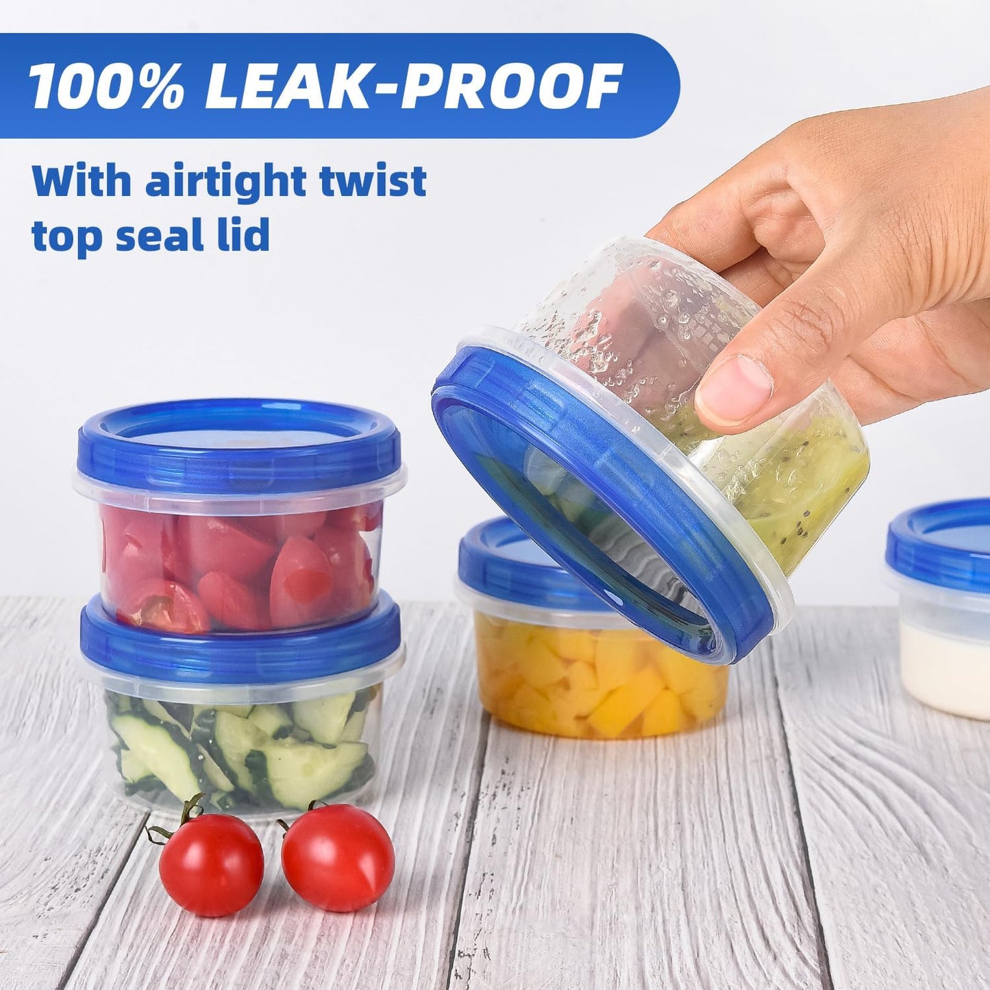 Heavy Duty Airtight Plastic Containers with Twist Top Lids, Stackable Freezer Containers for Lunch, Salad, Soup, Leftover, Ice Cream, BPA Free [6 Pack-32 oz]