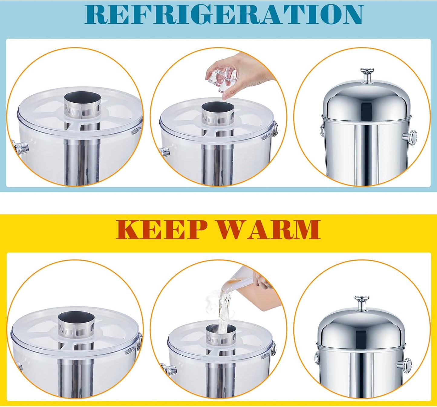 Gisafai 2 Pcs 2 Gallon Drink Dispensers for Parties, Beverage Dispenser with Stand, Stainless Steel Hot Cold Juice Dispenser with Centre Ice Core and Drip Trays for for Beer, Water Lemonade