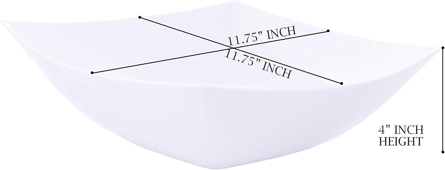 PLASTICPRO Disposable Square Serving Bowls, Party Snack or Salad Bowl, Plastic Clear or White Pack of 4 (16 OUNCE, White)