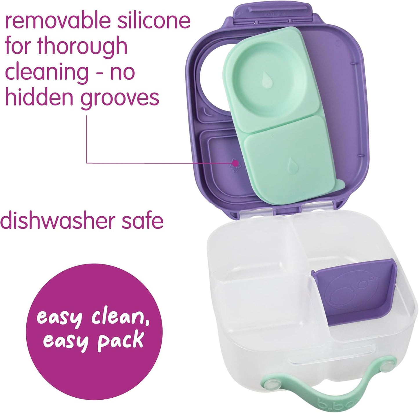 b.box Mini Lunch Box 2-Pack, Leak Proof Bento Box for Kids, 3 Compartment Snack Containers Ages 3+, Lunchbox for Daycare + School, Dishwasher Safe, BPA-Free, PFAS-Free, 4.25 Cup - Blue + Green