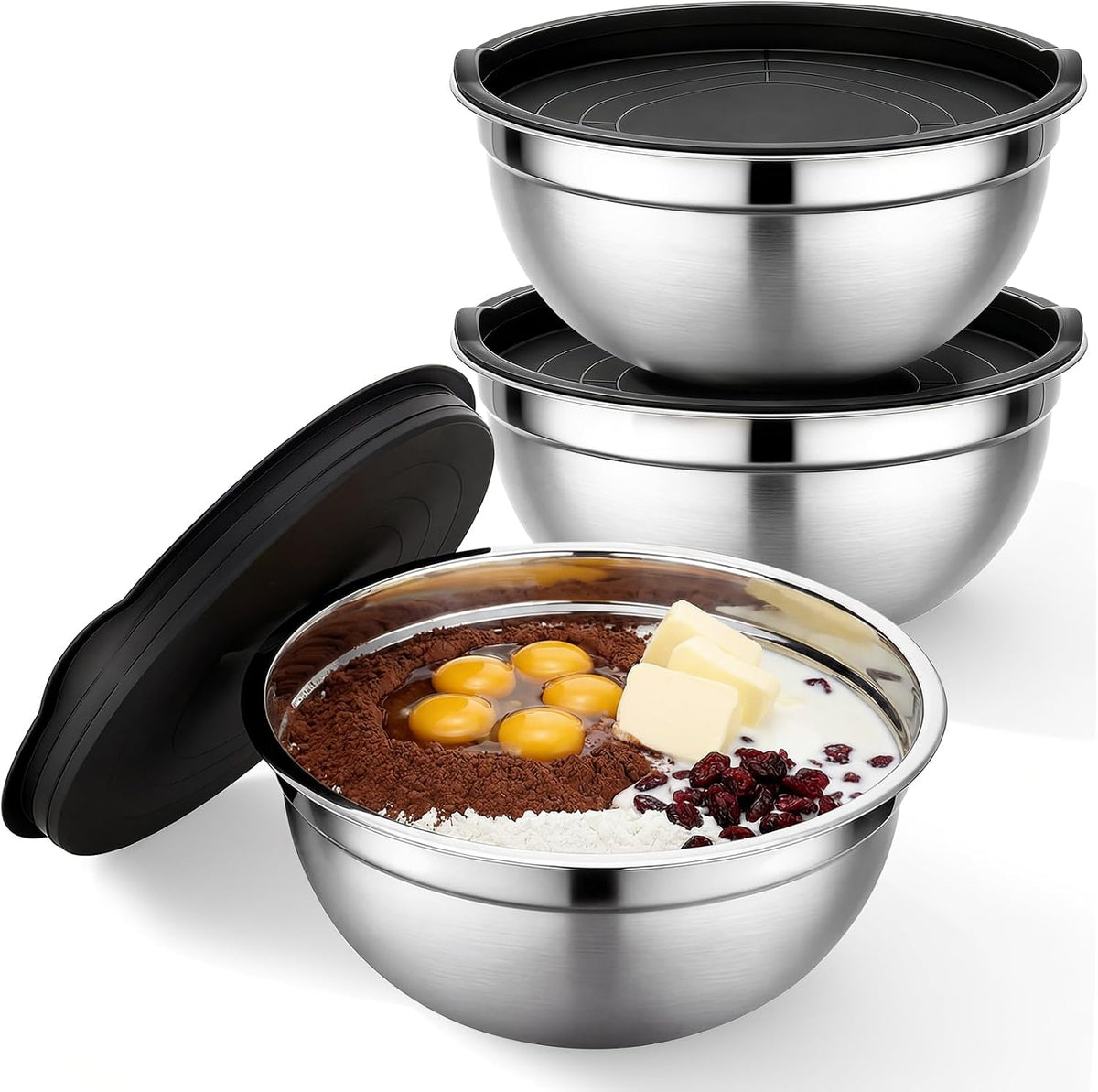 Beasea Stainless Steel Mixing Bowls, 5 Pack 1.5 QT Stackable Nesting Mixing Bowls with Airtight Lids, Metal Bowl with Lid for Baking, Meal Prepping, Salad, Serving, Food Storing