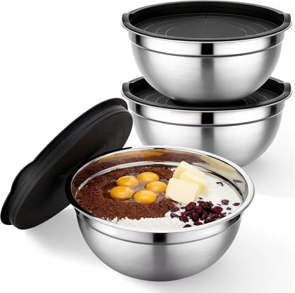 Beasea Stainless Steel Mixing Bowls, 5 Pack 1.5 QT Stackable Nesting Mixing Bowls with Airtight Lids, Metal Bowl with Lid for Baking, Meal Prepping, Salad, Serving, Food Storing