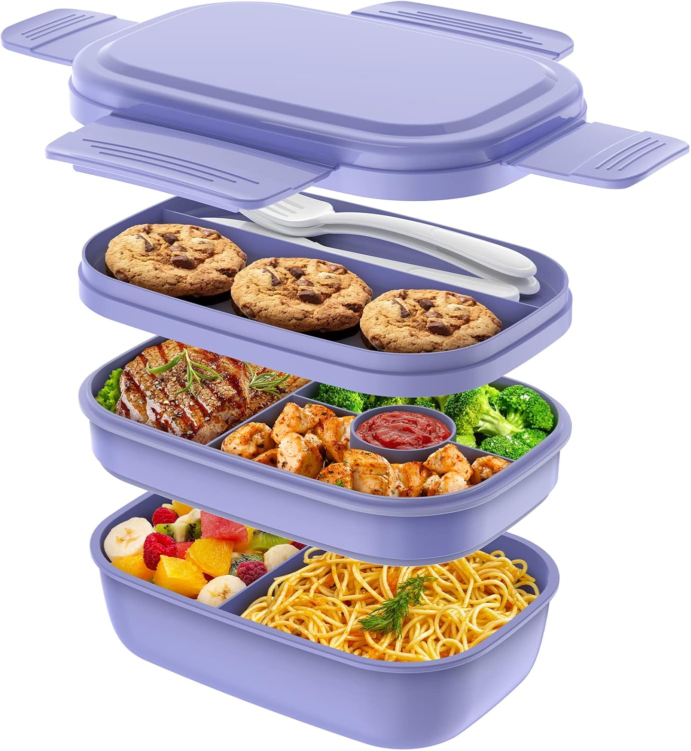 Modern Adult Lunch Box, Stackable Lunch Containers, Minimalist Design Bento Box with Utensil Set - Leak-Proof for Dining Out, Work, School, Picnic