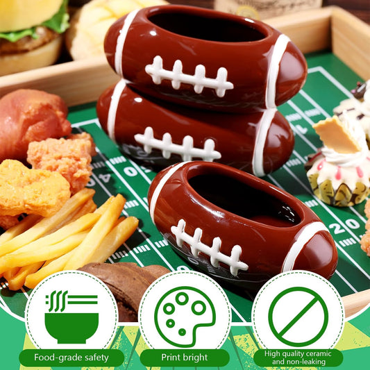 Layhit 4 Pcs Football chip Bowl Football Party Ceramic Condiment Server Chip and Dip Bowls Serving Dishes for Birthday, Tailgate Party Decorations