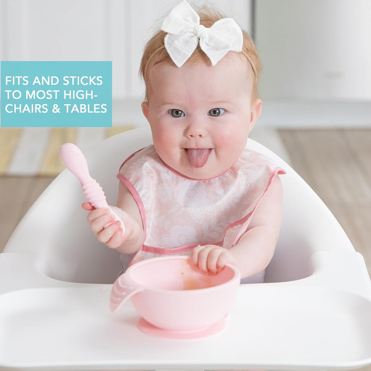 Bumkins Baby Bowl, Silicone Feeding Set with Suction for Baby and Toddler, Includes Spoon and Lid, First Feeding Set, Training Essentials for Baby Led Weaning for Babies 4 Months Up, Sage