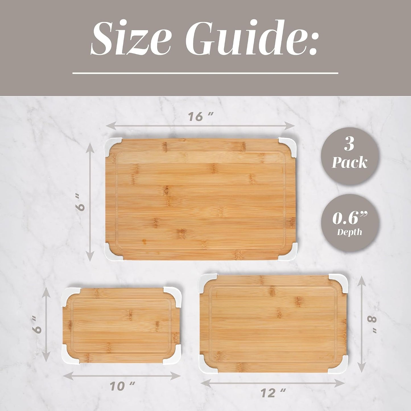 COOK WITH COLOR Non-Slip Cutting Board Set – Kitchen Essentials with Easy Grip Handle for Meat, Veggies, and Fruits, 3 Cutting Boards, Bamboo Non-Slip Grey