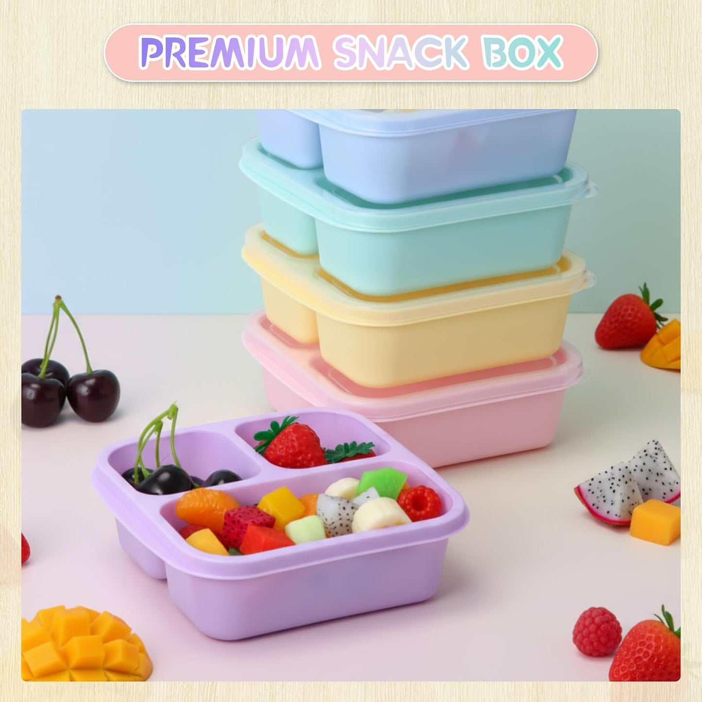 Honeydak 5 Pack Snack Containers 3 Compartment Bento Snack Boxes Divided Meal Prep Containers with Lids Reusable Adults Lunch Food Storage Box for School Work Travel(Elderberry)