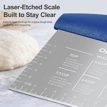 Ourokhome 2 Pack Bench Scraper Dough Cutter, Stainless Steel Dough Scraper with Laser-Etched Scale, Conversion Chart, Non-Slip Handle, Dishwasher Safe for Bread & Pastry, Black