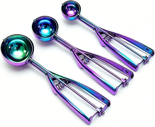 Colorful Ice cream spoon,cookie Scoop Set,Stainless steel ice cream scoop with trigger release,3 Sizes (3pcs set)