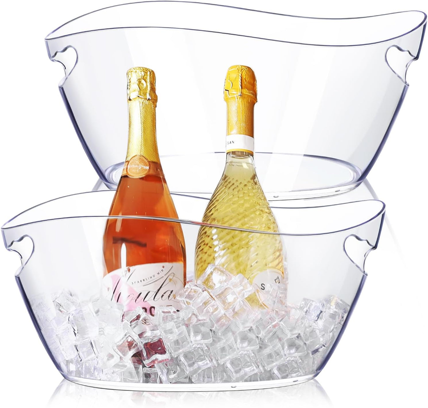 Ice Buckets for Parties, 6.5L Beverage Tub 2pcs Christmas Mimosa Bar Clear Acrylic Champagne Bucket with Scoops, Drink Bucket Tub for Cocktail Bar, Upgraded 6.5 Liter Wine Beer Cooler Bucket Kit