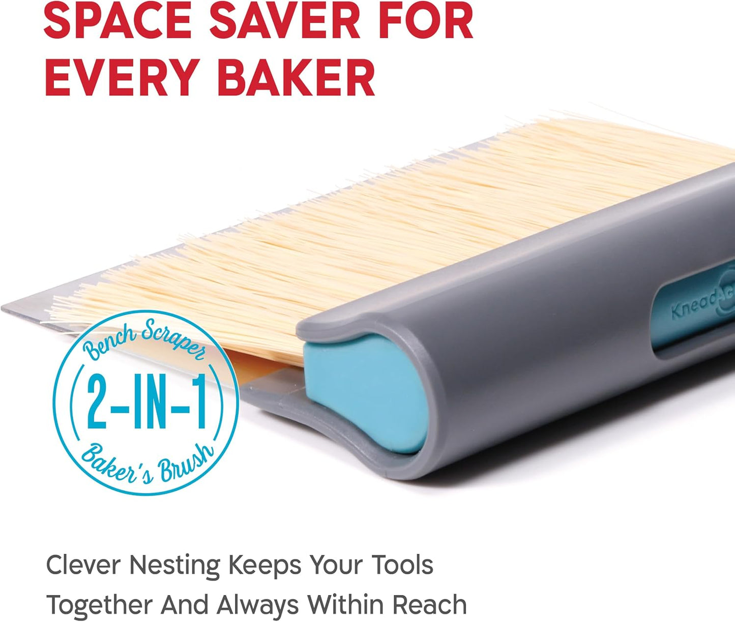 KneadAce Dough Scraper & Baker’s Brush Set. Stainless Steel Bench Scraper & Flour Cleaning Brush. Kitchen Tool for Pastry, Sourdough and Baking Prep Bread Dough Cutter, Gift For Bakers (White/Red)