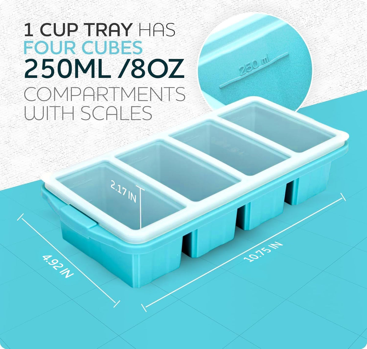 Silicone Freezer Tray With Lid - Soup Freezer Container Molds Set Makes 2-Cup & 1-Cup 1/2-cup Portions Cubes Perfect for preparing meals in different Portion Sizes Oven & Dishwasher-Safe