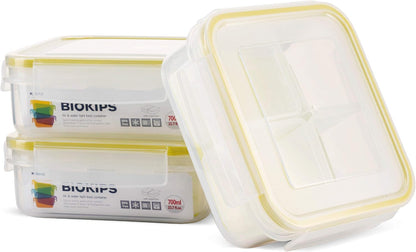 Komax Biokips Snack Containers – Bento Box Meal Prep Container Set w/4 Compartments – Portion Control Lunch Containers – BPA-Free Airtight Food Storage Containers (3 Pcs)