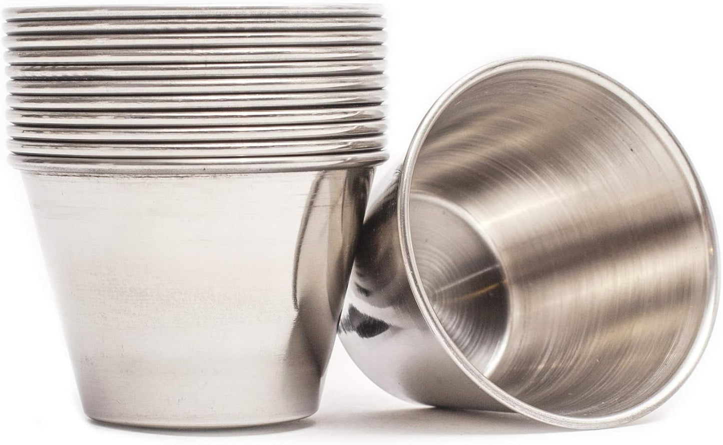 Ramekins Stainless Steel Condiment Sauce Cups, Metal Ramekins, Commercial Grade, Multifunctional, Ideal for All Hot and Cold Sauces, Individual Portion Cups (12, 1.5 oz)
