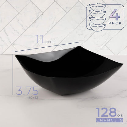 PLASTICPRO Disposable Square Serving Bowls, Party Snack or Salad Bowl, Plastic Clear or White Pack of 4 (16 OUNCE, White)