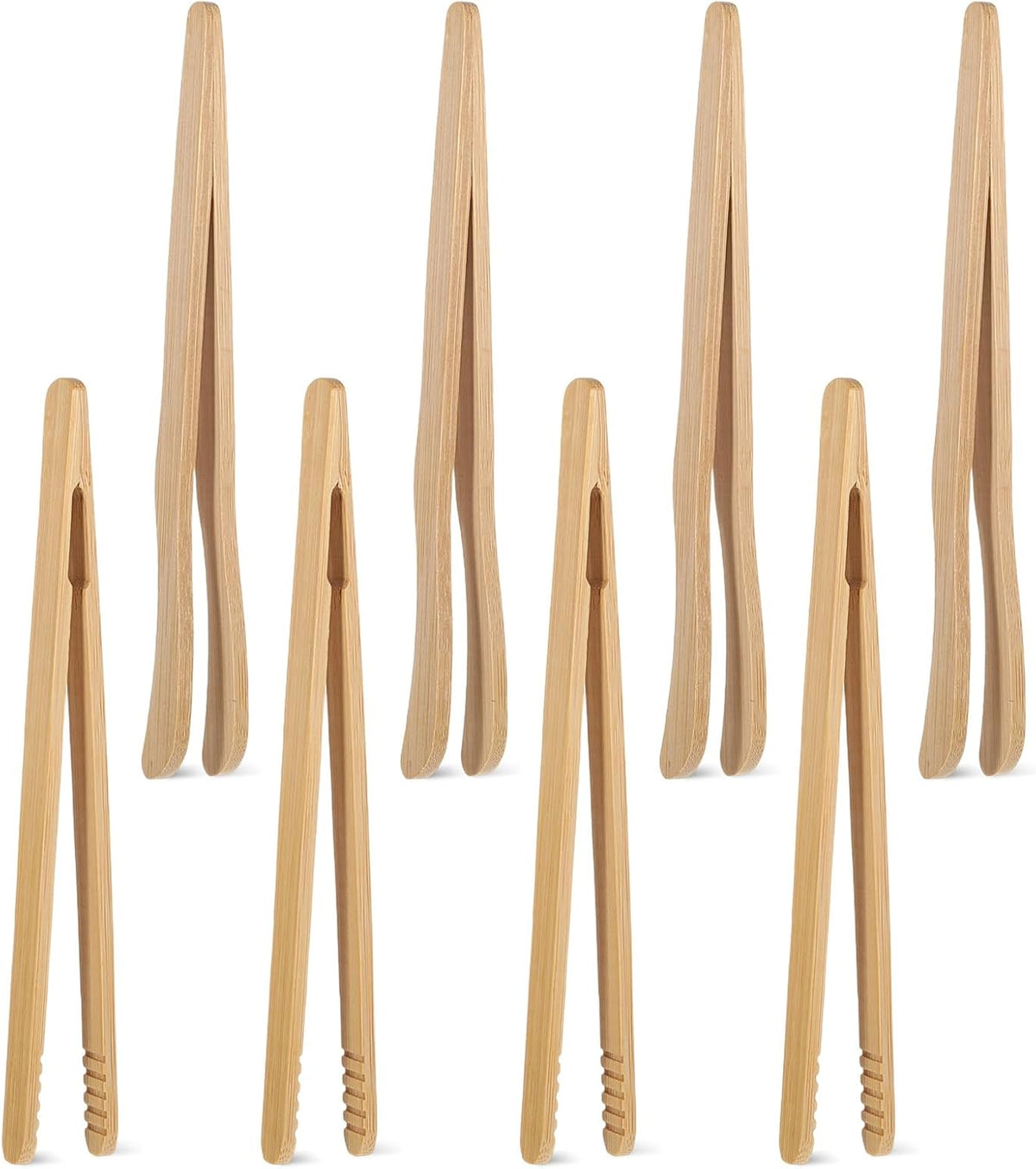 8Pcs Kitchen Utensil Tong Bamboo Tongs with Serrated Tips