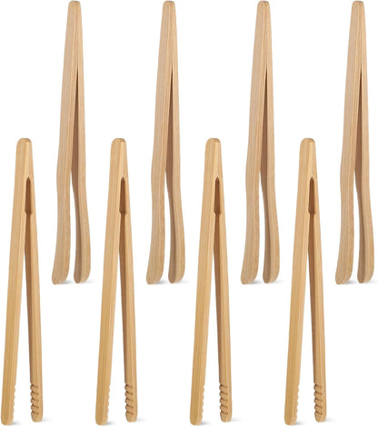8Pcs Kitchen Utensil Tong Bamboo Tongs with Serrated Tips