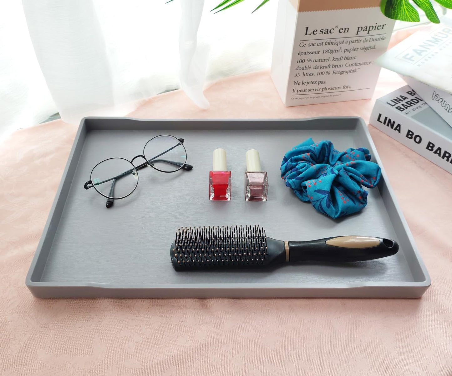 White Serving Tray (13.5 x 9.6 inch) for Serving Accessory, Elegant & Stackable Plastic Tray for Spa, Coffee, Drinks, Tea, Bar, Party, Seasoning, Perfume and Display Use.