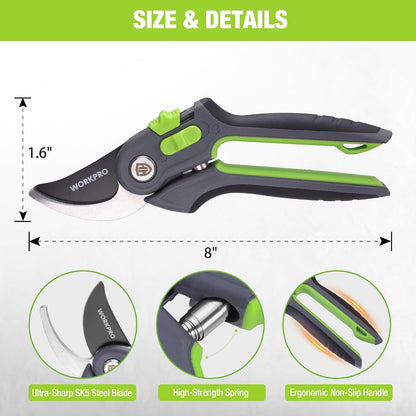 WORKPRO 2-Pack Garden Pruning Shears, 8" Bypass & 6.25" Straight Shears