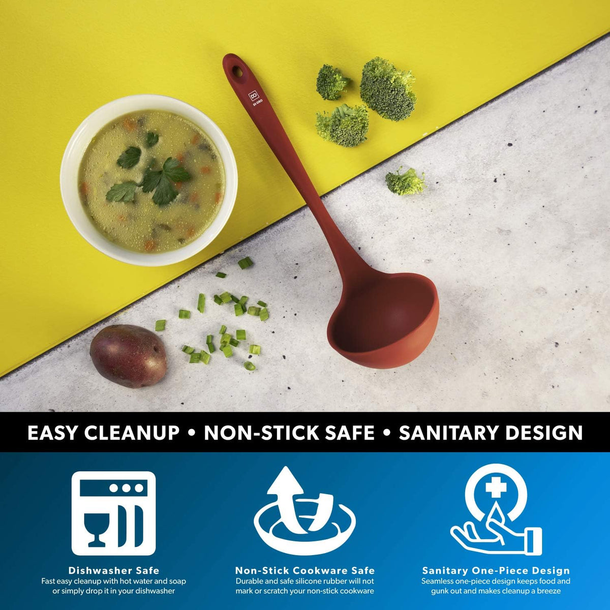 DI ORO Silicone Ladle - Soup & Serving, 600F Heat Resistant, Black