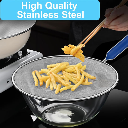 Splatter Screen for Frying Pan 8 Inch Stainless Steel Grease Splatter Guard with Long Comfortable Grip Handle Fine Mesh Prevents for Sizzling Bacon, Cooking Fried Chicken or Popcorn