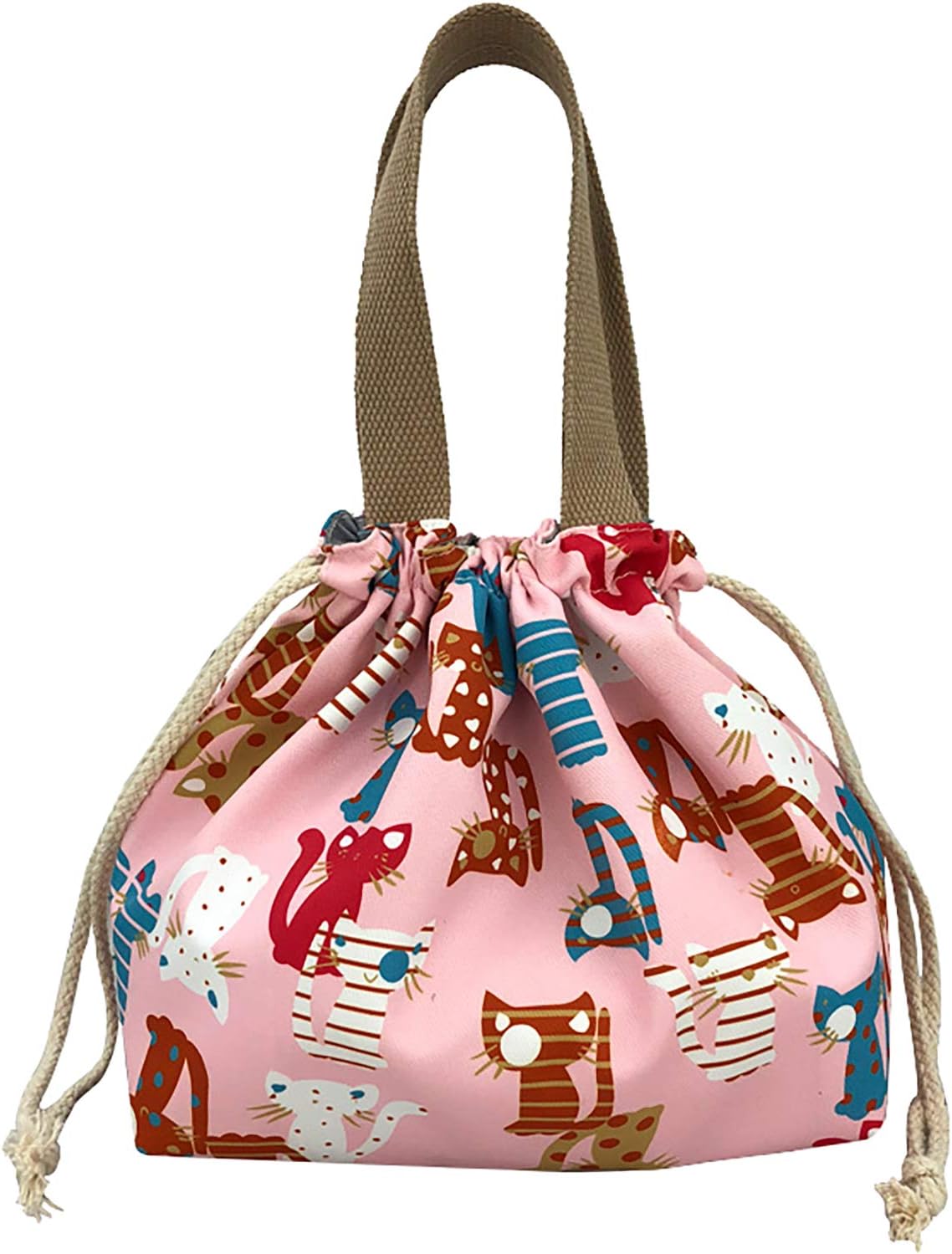 enyuwlcm Mini Lunch Tote Pouch Reusable Small Cute Lunch Bag with Drawstring Suitable for Girls Women Cat Blue