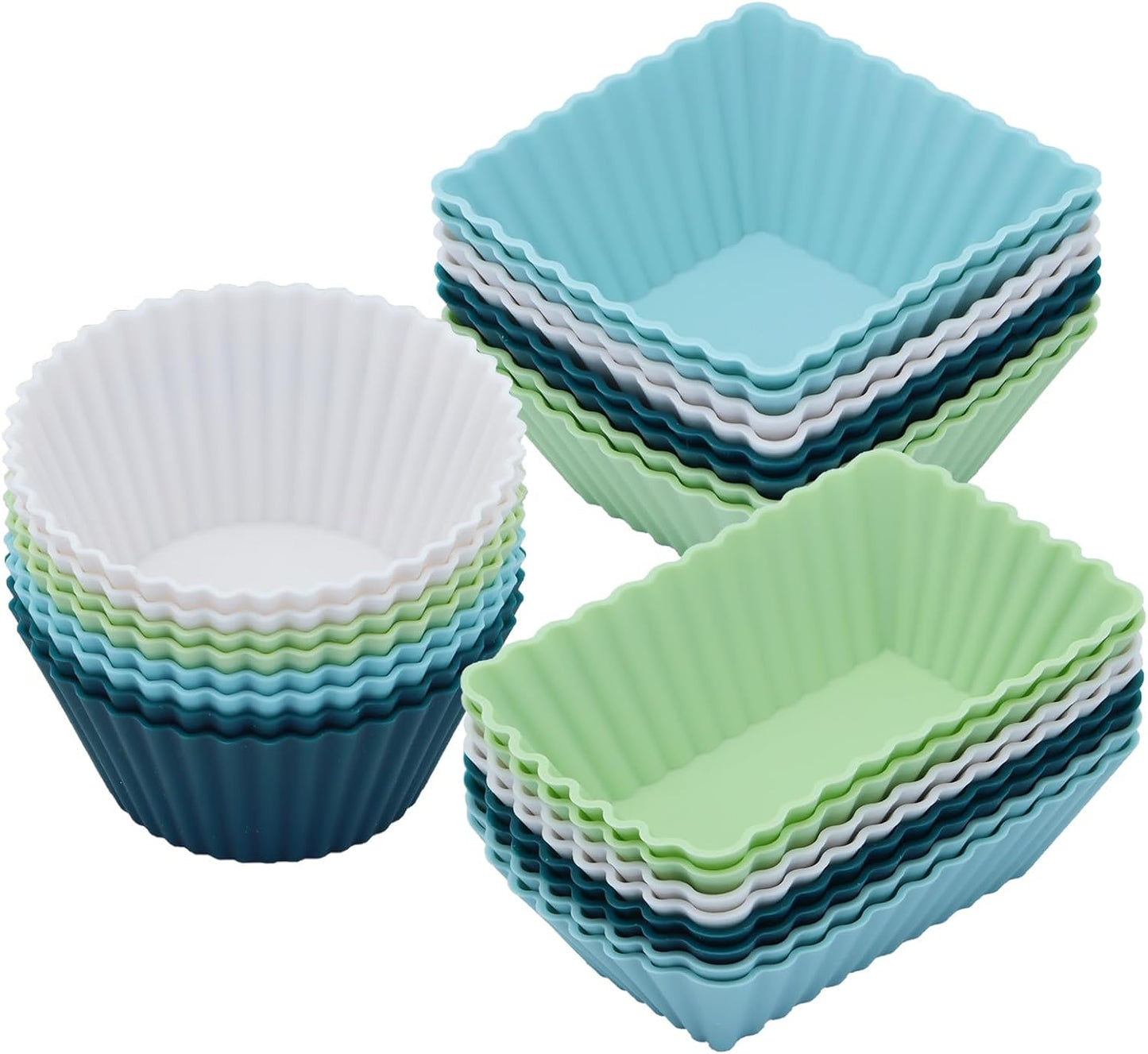 24Pack Silicone Muffin Cups, Reusable Cupcake Liners Molds for Baking, 3 Shapes Lunch Box Bento Dividers-Round, Square, and Rectangular (Orange Series, Regular Size)