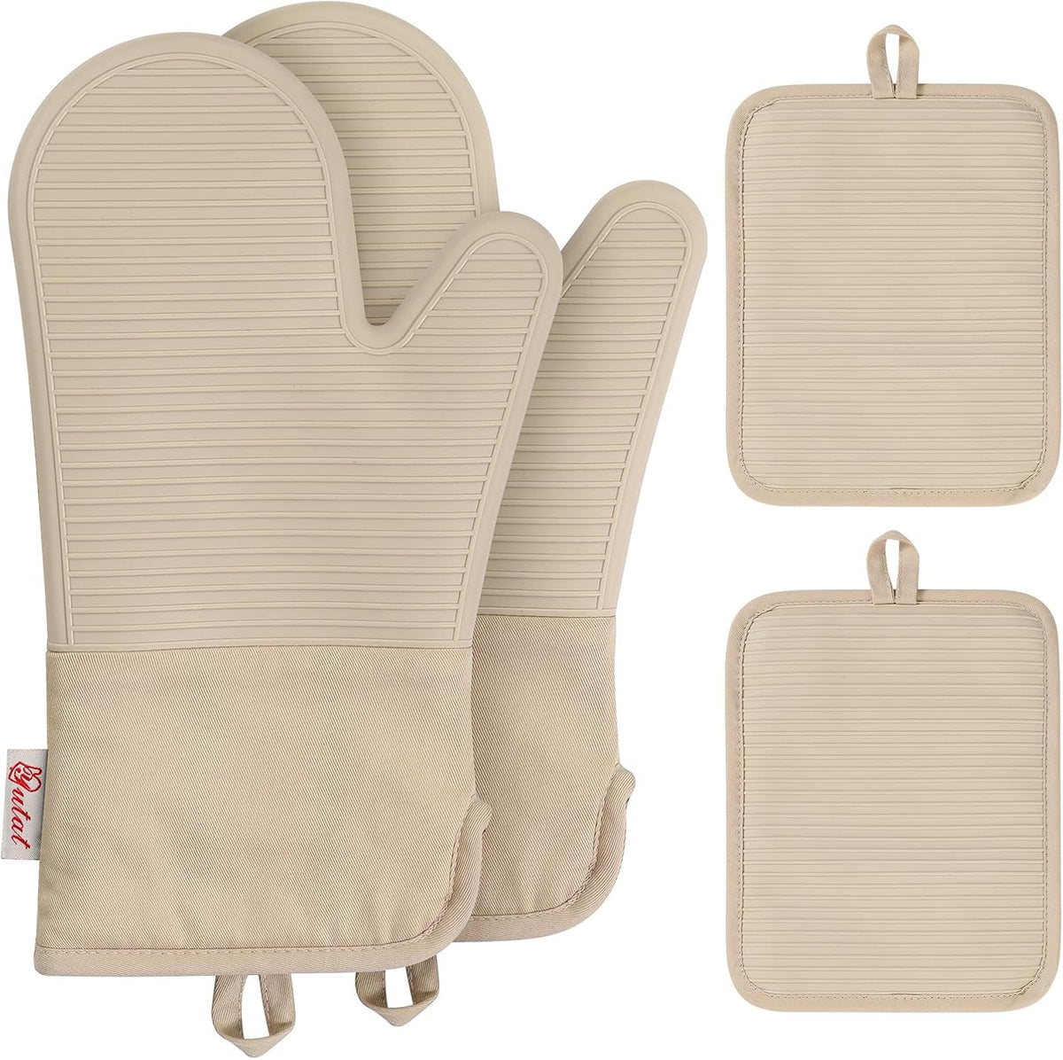 Yutat Silicone Oven Mitts - Oven Mitts and Pot Holders Sets Made of Non-Slip & BPA-Free Silicone, High Heat Resistant 500 Degrees, Perfect for Kitchen Cooking Baking BBQ, Peak Green