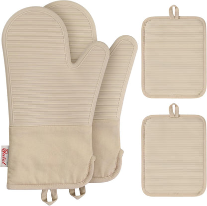 Yutat Silicone Oven Mitts - Oven Mitts and Pot Holders Sets Made of Non-Slip & BPA-Free Silicone, High Heat Resistant 500 Degrees, Perfect for Kitchen Cooking Baking BBQ, Peak Green