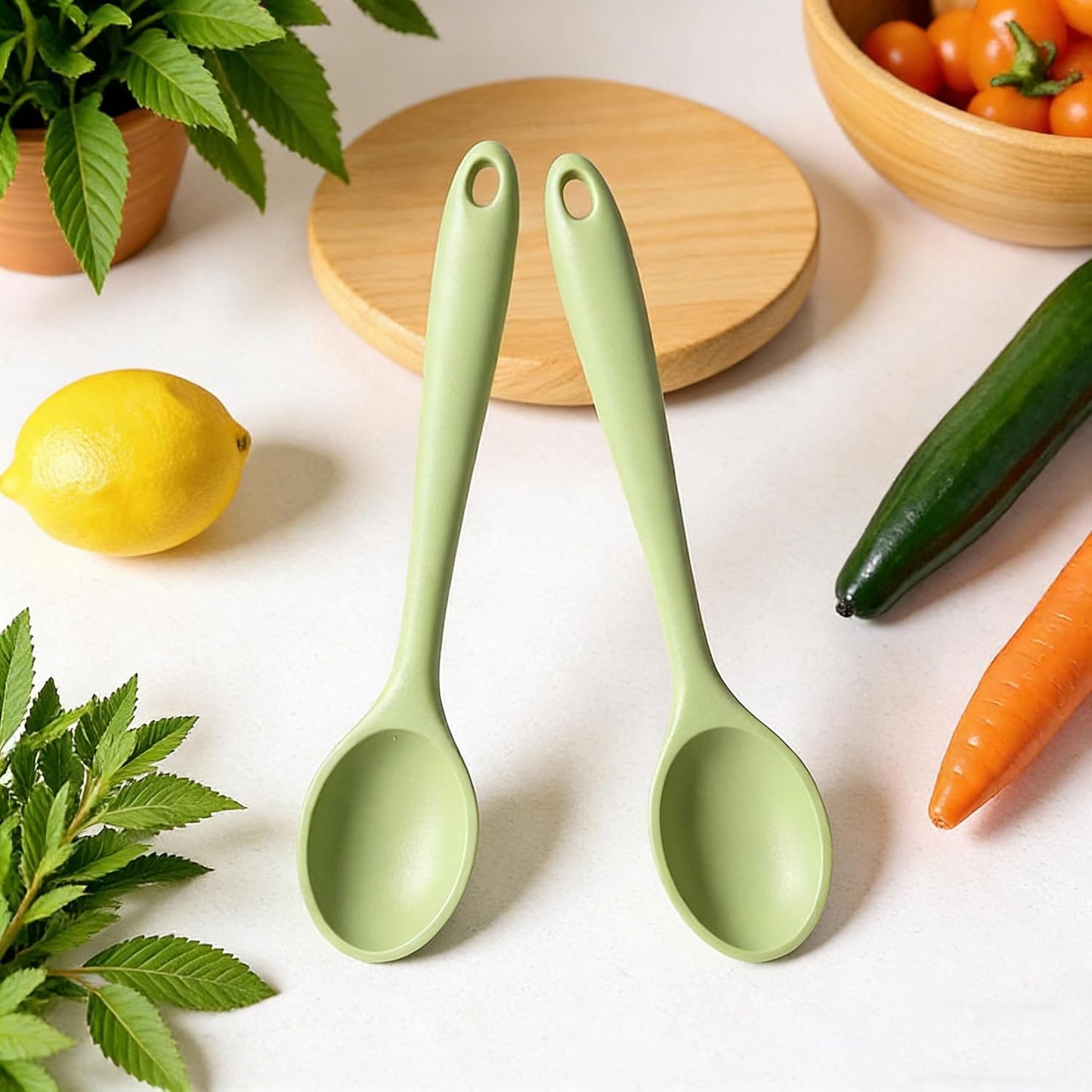 4pc Silicone Cooking Spoons Set, 10.82" Long Spoons for Nonstick Cookware, Heat Resistant Kitchen Spoons for Cooking, Baking, Stirring Soup & Sugar