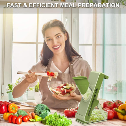 Eletronova Safe Mandoline Slicer for Kitchen, Vegetable Slicer with Container, French Fry Cutter, All in 1 Julienne Slicer for Potato, Thickness Adjustable, Detachable Blade (Gray)