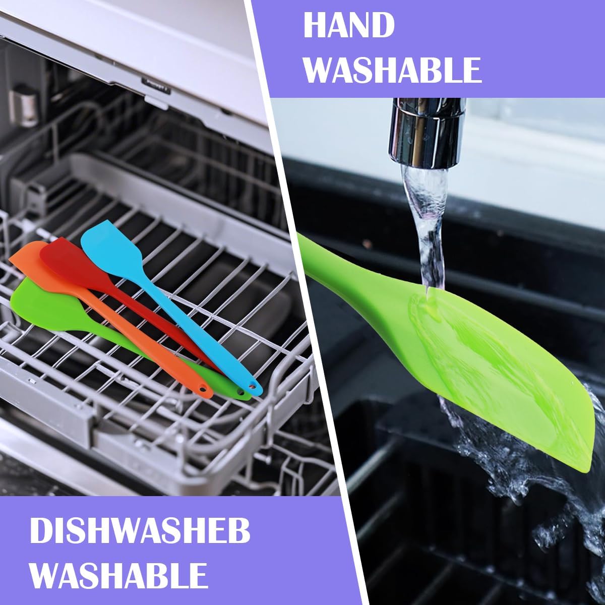 4 Pcs Silicone Spatula Set, 11inch Food Grade Rubber Spatulas, Upgrade Strong Handle with Ergonomic Grip, Heat Resistant Up to 450°F for Nonstick Cookware, Cooking, BPA Free, Dishwasher Safe