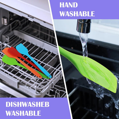 4 Pcs Silicone Spatula Set, 11inch Food Grade Rubber Spatulas, Upgrade Strong Handle with Ergonomic Grip, Heat Resistant Up to 450°F for Nonstick Cookware, Cooking, BPA Free, Dishwasher Safe