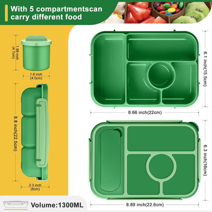 Amathley Bento Box Adult Lunch Box Kids,Lunch Containers for Adults/Kids/Toddler,5 Compartments Bento Lunch Box with Sauce Vontainers,Microwave & Dishwasher & Freezer Safe,BPA-Free (Blue)