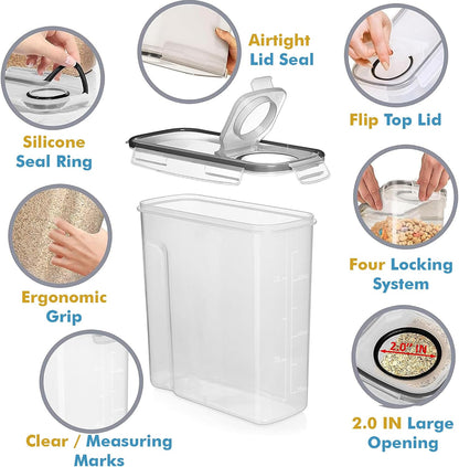 Shazo 2 Pack (15.4 Oz Cereal Capacity) Small Airtight Cereal Containers Storage with Lids, Perfect Space Saving BPA-Free Plastic Container, Pantry Organization and Canister for Rice, Sugar & Flour