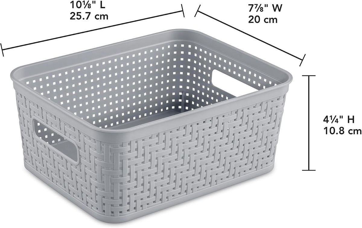 Sterilite 6-Pack Tall Basket, Woven Plastic Storage Baskets for Organization, Cement - Organizing Bin Containers with Handles for Bedroom, Bathroom, Dorm, and Closet