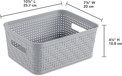 Sterilite 6-Pack Tall Basket, Woven Plastic Storage Baskets for Organization, Cement - Organizing Bin Containers with Handles for Bedroom, Bathroom, Dorm, and Closet