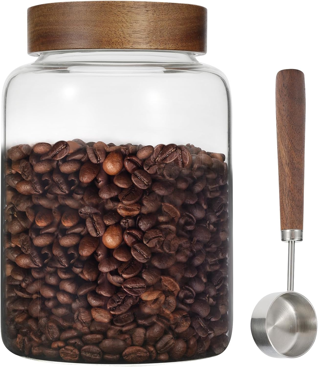 6 pc Glass Spice jars Glass Jars with Screw Lid 5 oz Acacia Wood Glass Herb Sugar Coffee Bean Ground Container Food Storage Canister for Candy Pantry Tea Seasoning Meal Prep Snack (6*150ml(5oz))