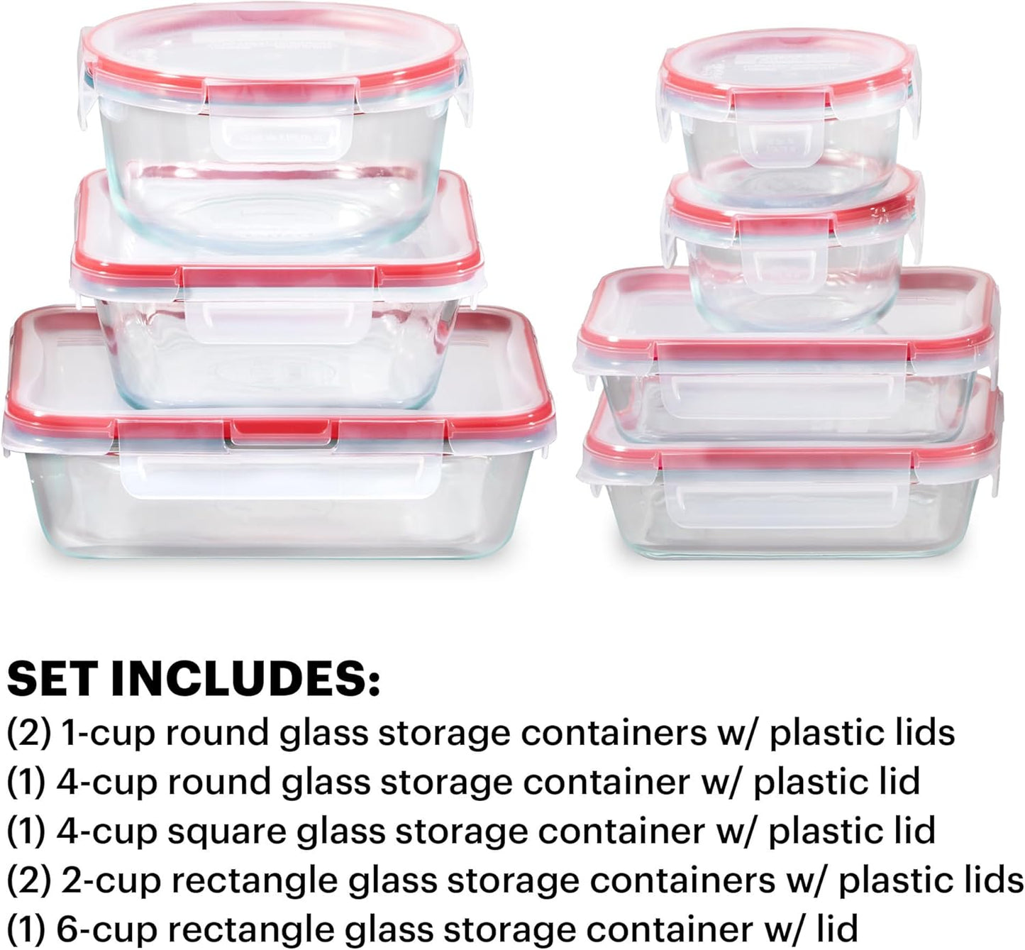 Pyrex Freshlock (4-Pack) Mixed Sized Glass Food Storage Containers Set, Airtight & Leakproof Plastic Locking Lids BPA-Free, Meal Prep Containers Set, Freezer Dishwasher Microwave Safe