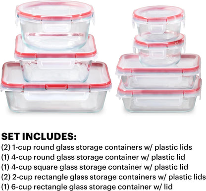 Pyrex Freshlock (4-Pack) Mixed Sized Glass Food Storage Containers Set, Airtight & Leakproof Plastic Locking Lids BPA-Free, Meal Prep Containers Set, Freezer Dishwasher Microwave Safe