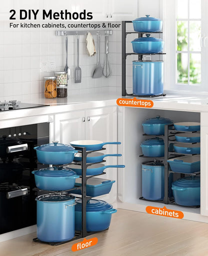 ORDORA Pots and Pans Organizer Under Cabinet 16.6", 8-Tier Adjustable Rack