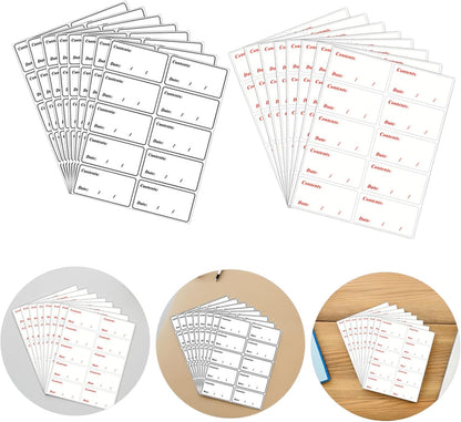 Waterproof Food Storage Labels Stickers, 400pcs Removable Date Stickers for Refrigerator and Freezer, Black Red PVC Food Container Labels for Kitchen Organization and Restaurant