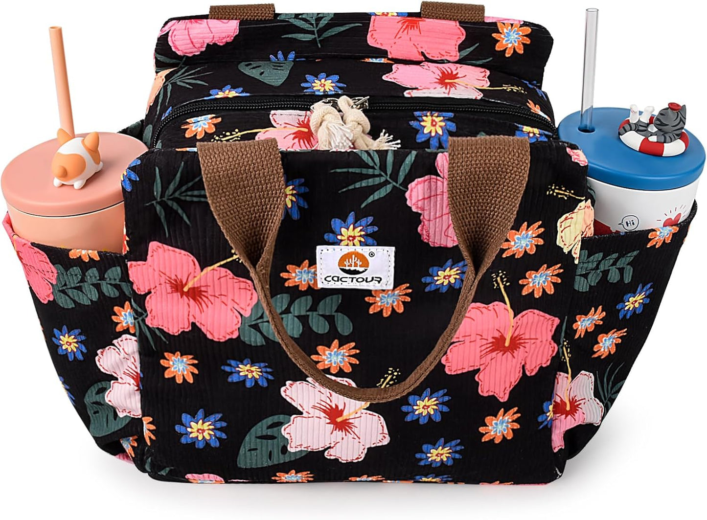 CaCTOUR Lunch Box for Women Girls Teens,Cute Lunch Box Cooler Bag, Portable Insulated Small Lunch Bag Women Reusable Corduroy Lunch Tote for Work/Travel/Picnic/School (Dog Green,Small)