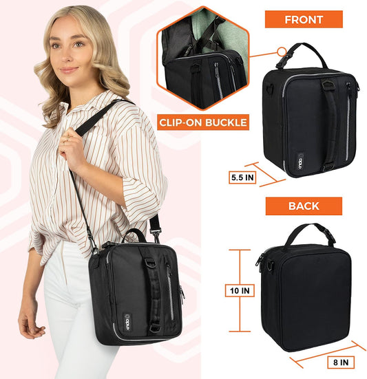 opux Insulated Lunch Box for Men Women Adult, Compact Lunch Bag for Kids Boy Girl Teen, Soft Lunch Cooler Bag for Work School, Leakproof Lunchbox Lunch Pail with Clip-on Buckle, Grey Flowers