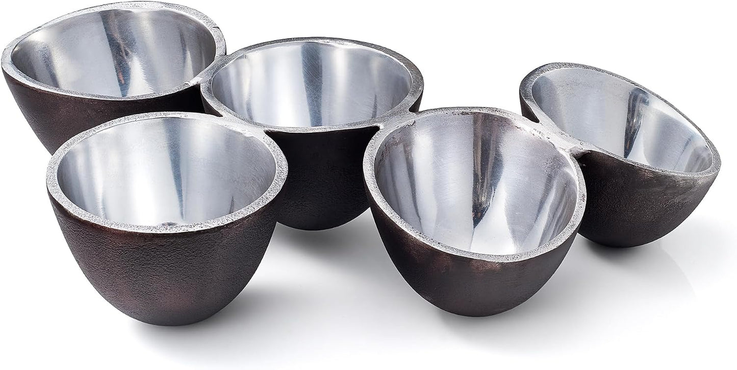 9 Cluster Decorative Bowls Bright Gold Brass Snack Tray Bowl Chip & Dip Serving Piece Strong Brass Centerpiece Beautiful Room Accent & Entertaining Parties Home Decor Wedding Gifts 22 Inch Decorative