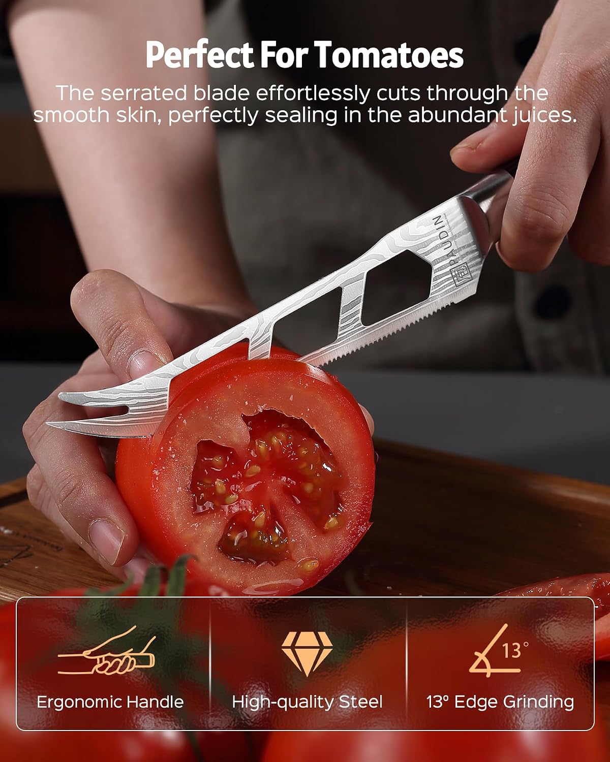PAUDIN Cheese Knife, 5” Serrated Knife for Block Cheese,Sharp Tomato Knives