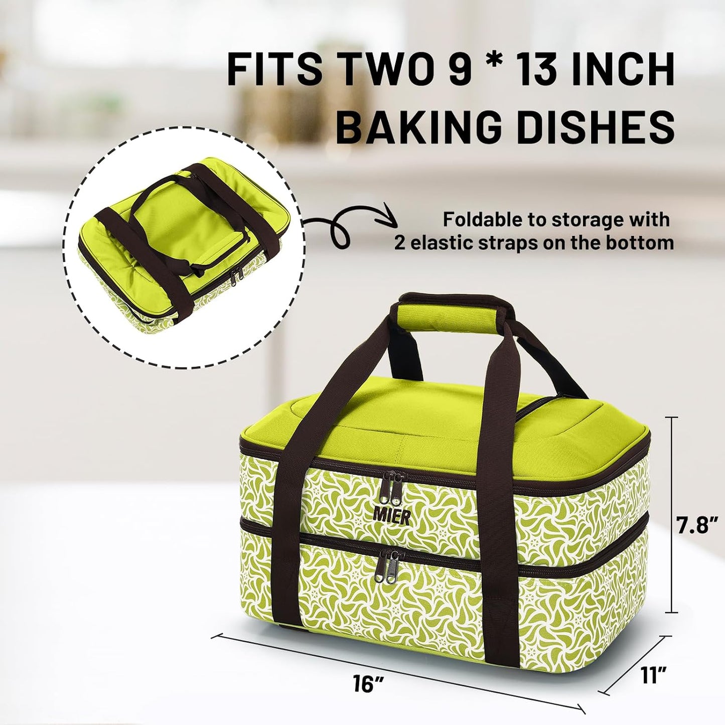 MIER Insulated Casserole Carrier for Hot or Cold Food Thermal Food Carrier Bag for Lasagna Potluck Parties Picnic Cookouts, Fits 9"x13" Baking Dish/Foil Pan, Red