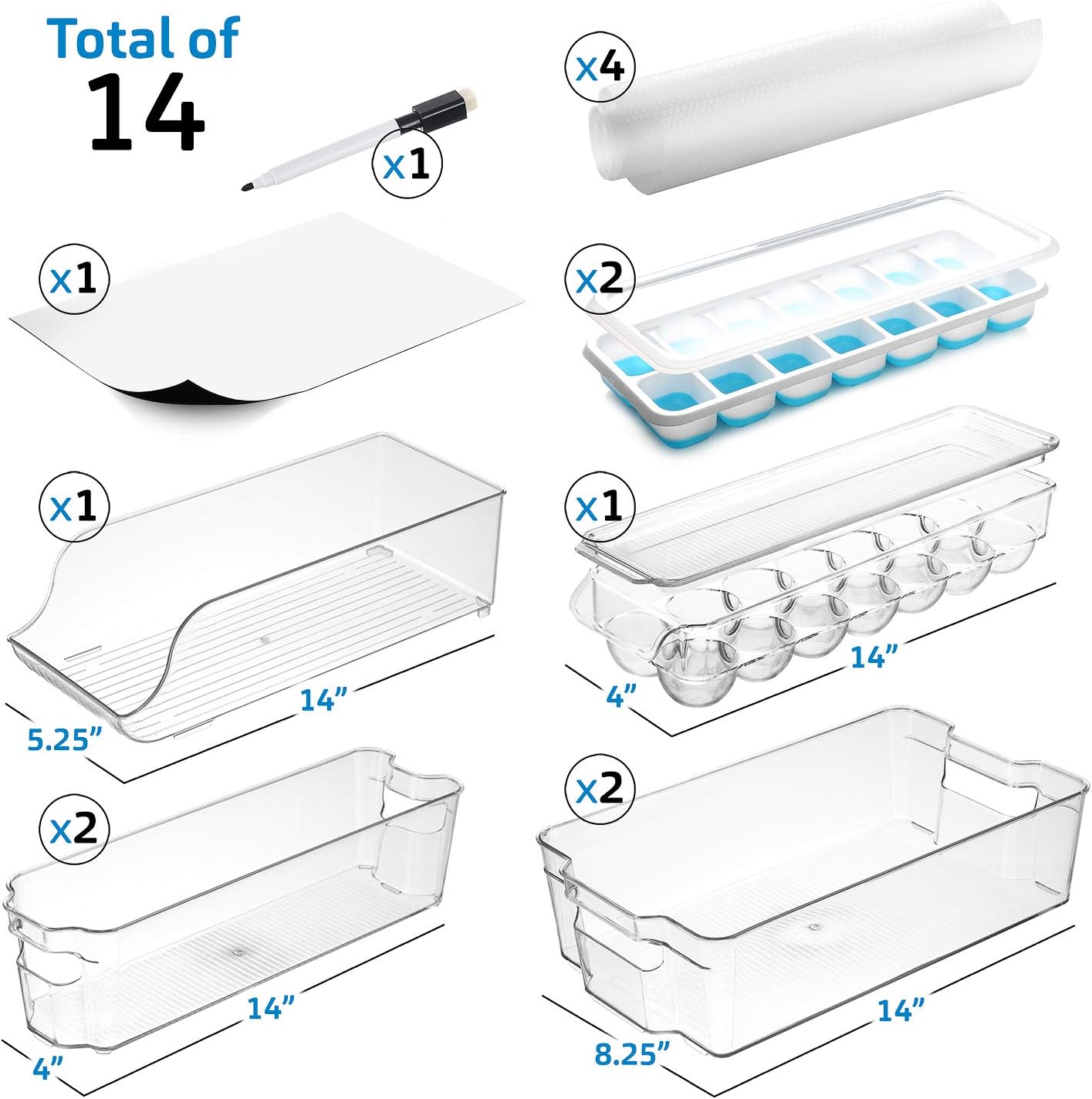 STORAGEBUD Fridge Organizer - 14 Piece Refrigerator Organizer Bins - Stackable Freezer Organizer - Clear Refrigerator Organizer - Acrylic Fridge Bins, (VDS-SB-BIN-14SET)