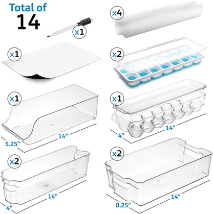 STORAGEBUD Fridge Organizer - 14 Piece Refrigerator Organizer Bins - Stackable Freezer Organizer - Clear Refrigerator Organizer - Acrylic Fridge Bins, (VDS-SB-BIN-14SET)